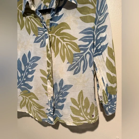 Vintage Tommy Hilfiger Leaf Bloude 100% lightweight gauze cotton size 14 - Picture 9 of 10